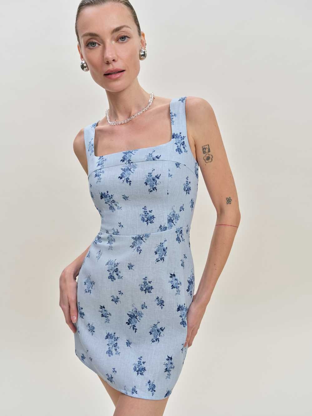 Reformation Celosia Crystalline Blue Floral Linen Mini Dress 6